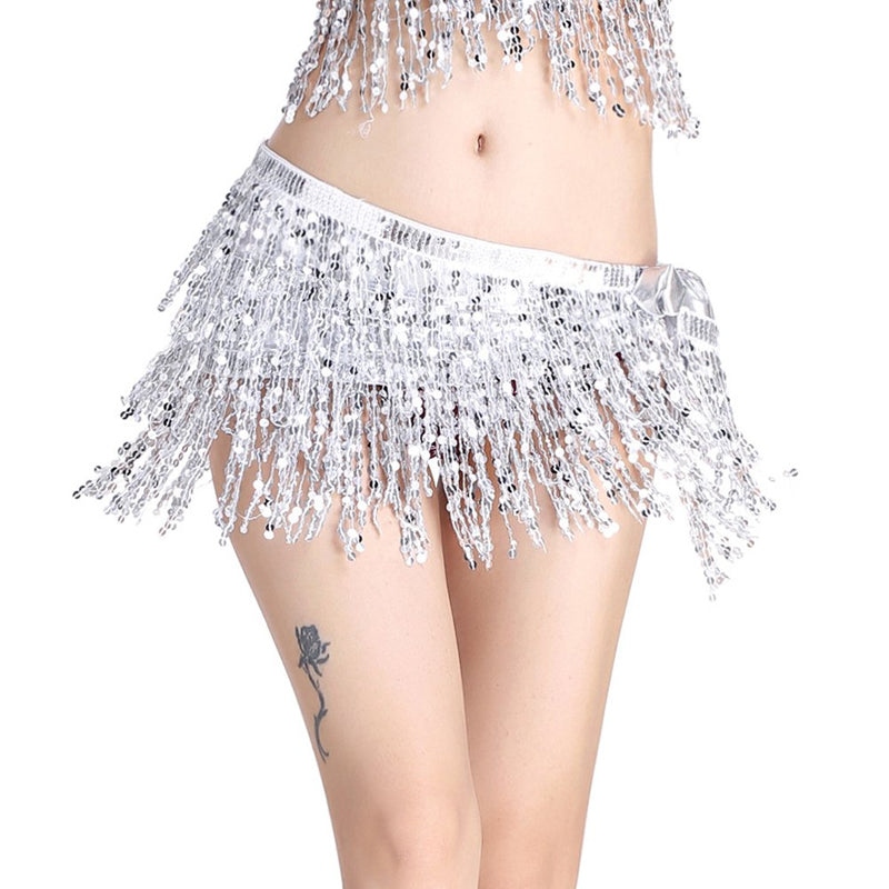 [AUSTRALIA] - MUNAFIE Women's Belly Dance Hip Scarf Performance Outfits Skirt Festival Clothing One Size Silver 