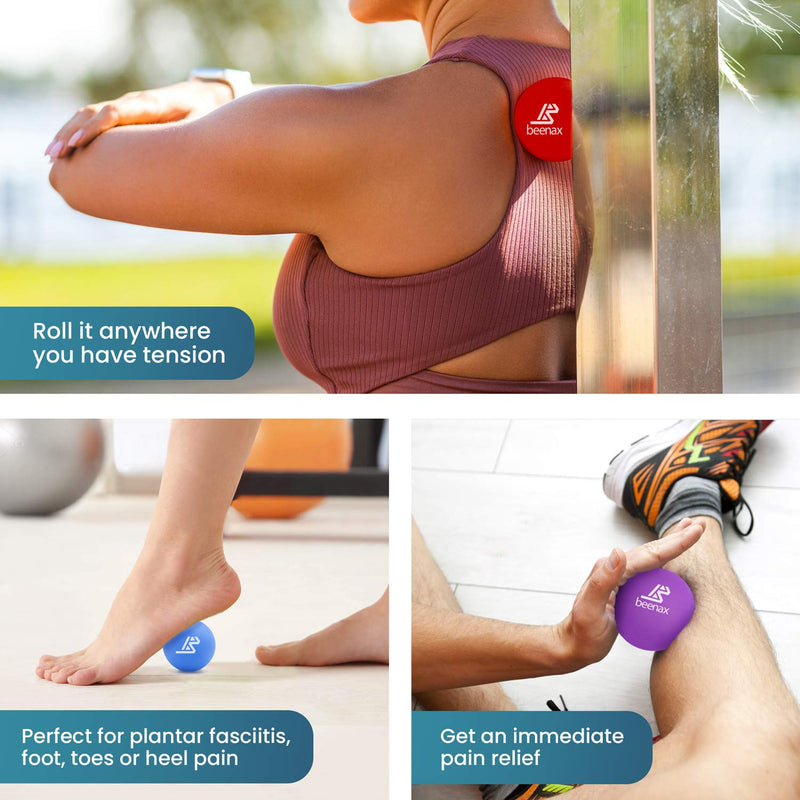 Beenax Lacrosse Massage Ball (Set of 3) - Perfect for Trigger Point Therapy, Myofascial Release, Plantar Fasciitis, Deep Tissue and Muscle Relief - Designed to Relieve Stress and Relax Tight Muscles - BeesActive Australia