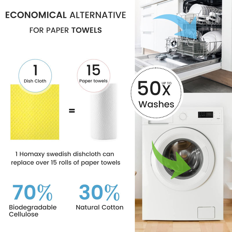 Homaxy Swedish Dishcloths for Kitchen, 10 Pack Reusable and Eco-Friendly Cellulose Sponge Cloths Dish Towels, Absorbent and No Odor Paper Towels for Dishes ＆ Counters, Yellow Pack of 10 - BeesActive Australia