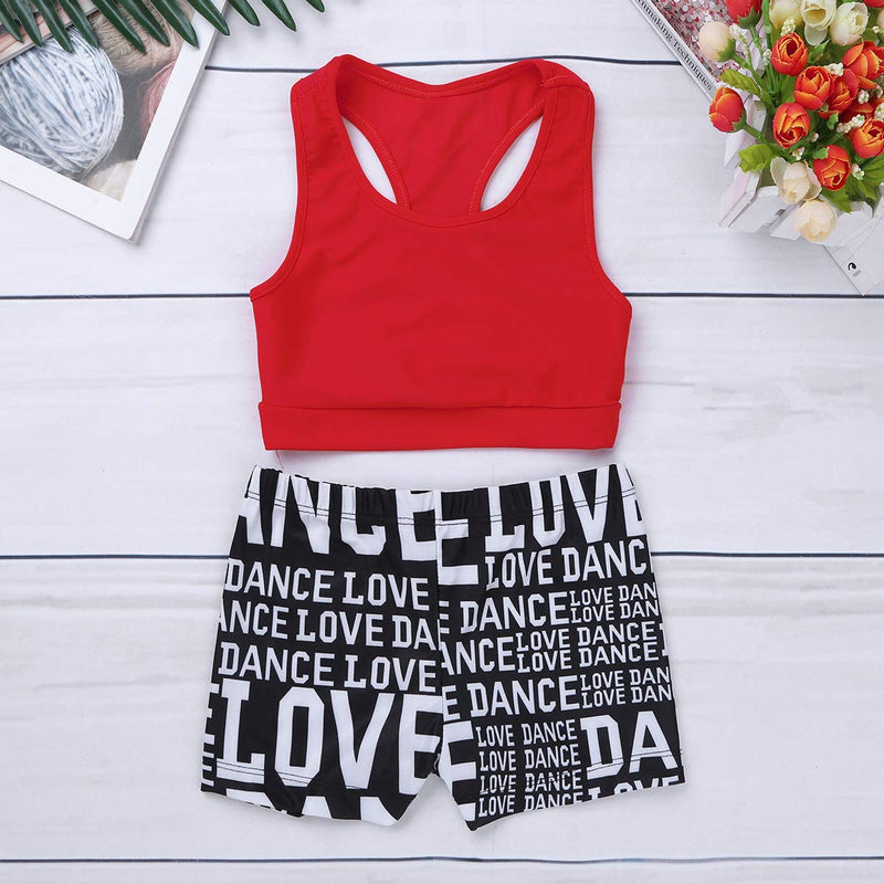 YiZYiF Child Girls 2-Piece Tank Top with Letter Print Bottoms Set for Gymnastics Dance Gym Sports Red 10-12 - BeesActive Australia