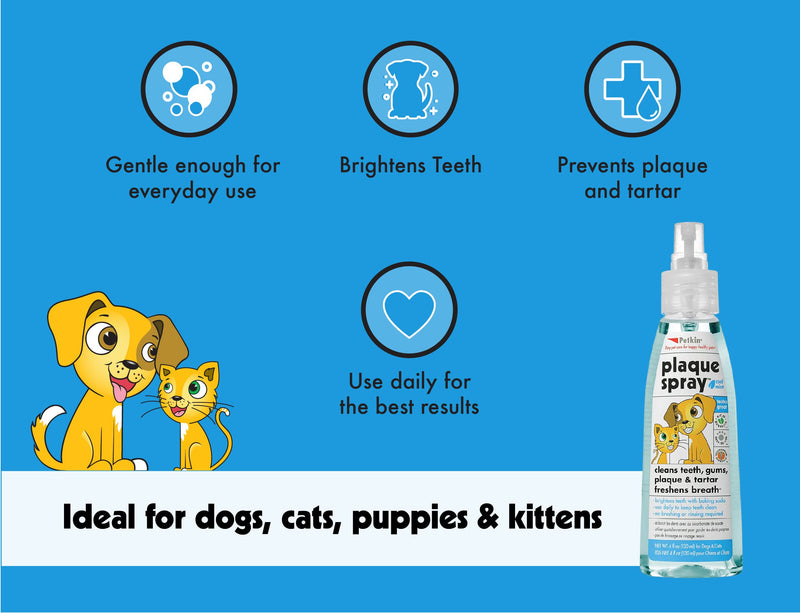 Petkin Plaque Spray, Cool Mint, 4 Fl Oz – Cleans Teeth & Gums, Removes Plaque & Tartar, Freshens Breath & Whitens Teeth with Baking Soda - Ideal Cat & Dog Dental Spray with No Brushing or Rinsing - BeesActive Australia