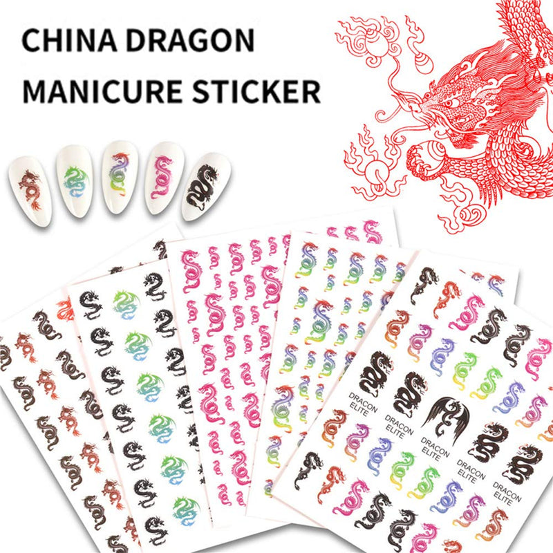 BYBYCD 10 Sheets Dragon Nail Stickers Decals 3D Nail Art Stickers Self Adhesive Acrylic Nails Decor Manicure Decorations Nail Art Accessories - BeesActive Australia