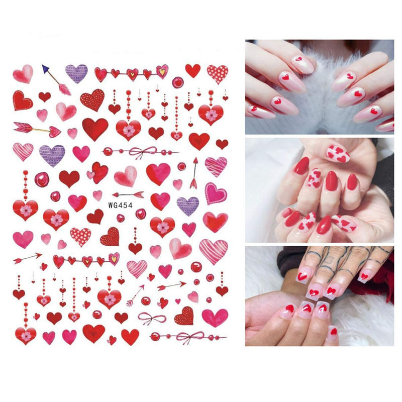 6 Sheets Valentine's Day Nail Art Stickers - 3D Nail Self-adhesive Decals-Heart Lips pattern Designs - Heart Nail Stickers For Women Girls Kids - Lips Nail Decals - Nail Sticker for Nail Decor - BeesActive Australia