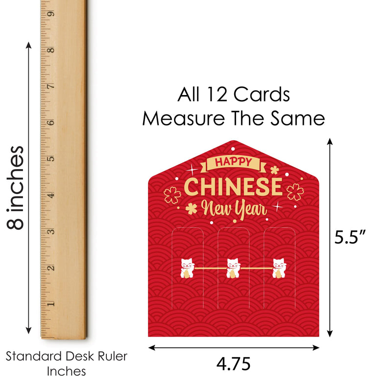 Big Dot of Happiness Chinese Lanterns - Lunar New Year Game Pickle Cards - Pull Tabs 3-in-a-Row - Set of 12 - BeesActive Australia