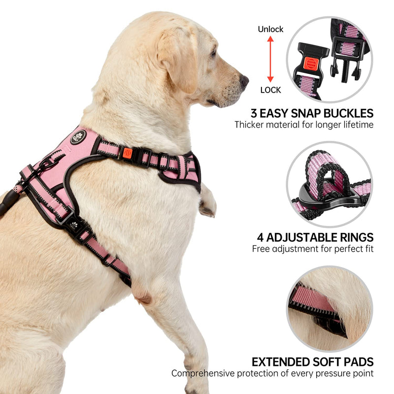 NESTROAD No Pull Dog Harness,Adjustable Oxford Dog Vest Harness with Leash,Reflective No-Choke Pet Harness with Easy Control Soft Handle for Small Medium Large Dogs 【M】neck 13-17" chest 17-25" Pink - BeesActive Australia