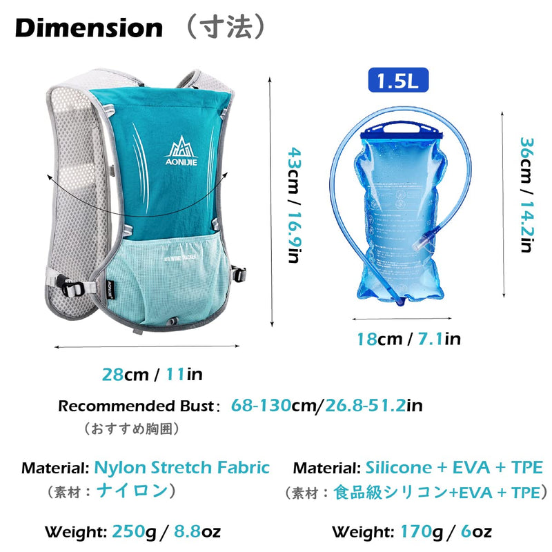 TRIWONDER Hydration Pack Water Backpack 5.5L Outdoors Trail Marathon Running Race Cycling Hiking Hydration Vest 02 Light Blue 5L - with 1.5L Water Bladder - BeesActive Australia