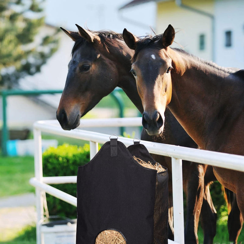 ZELARMAN Horse Hay Bag with Large Capacity，Slow Feeder Hay Nets， Leather Trim Feeding Bag for Horses, Sheep Black - BeesActive Australia