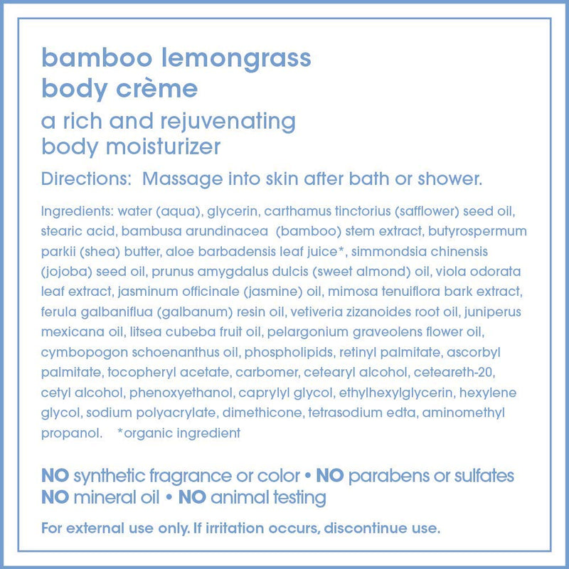 LATHER Bamboo Lemongrass Body Crème, 7 Ounce Jar - BeesActive Australia