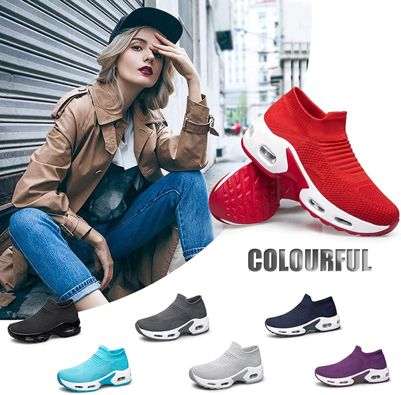 YHOON Women's Walking Shoes Slip-on - Sock Sneakers Ladies Nursing Work Air Cushion Mesh Casual Running Jogging Shoes 12 Red - BeesActive Australia
