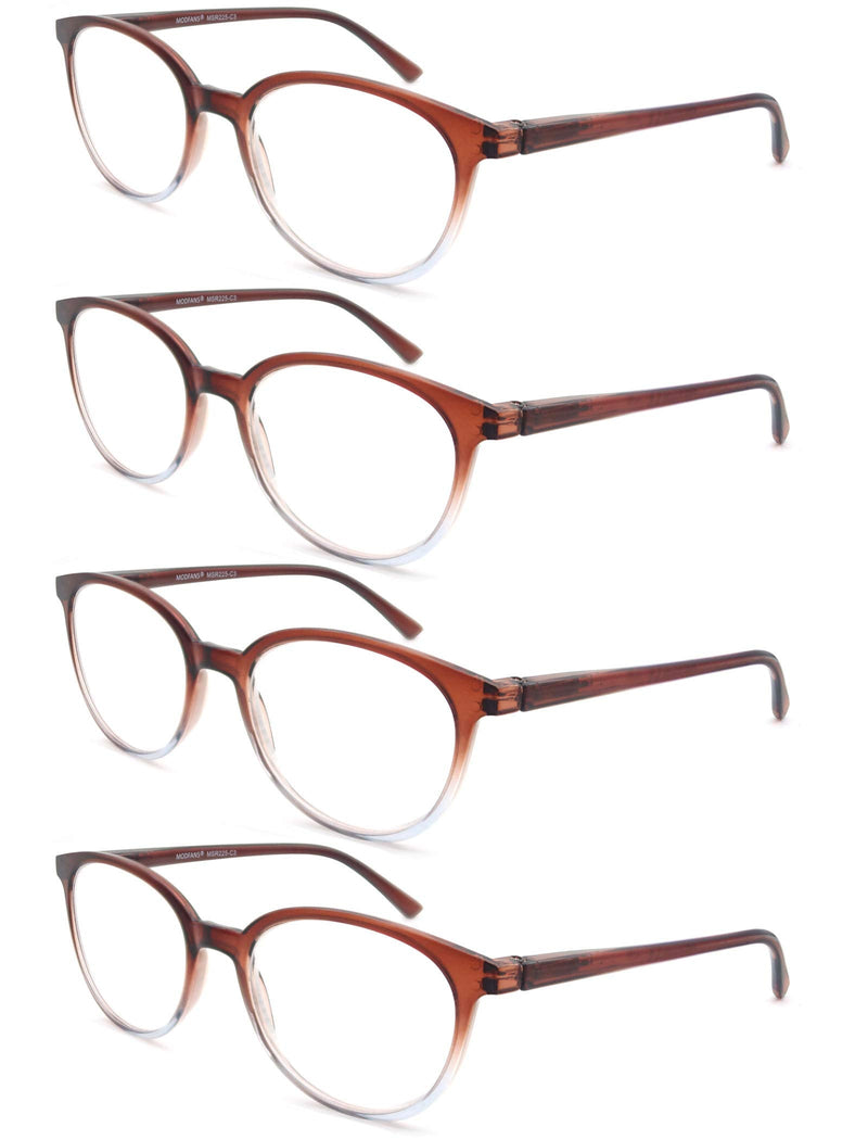MODFANS 4-Pack Reading Glasses Fashion Printed for Men Women,Readers Glasses Round Frame Comfort Spring Hinges,Eyeglasses(4 Brown) +0.50 4 Brown - BeesActive Australia