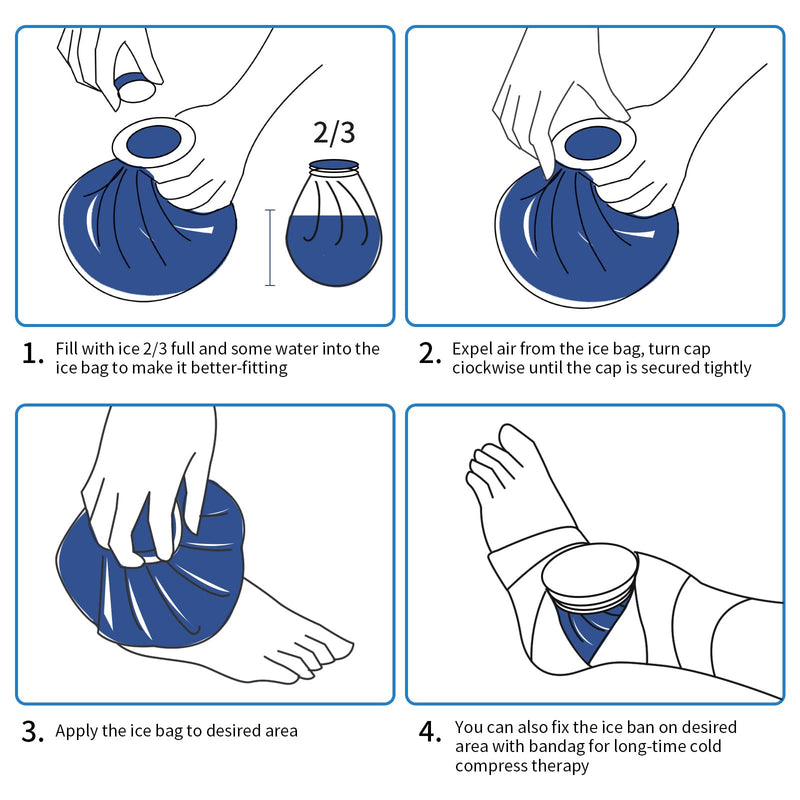 Ice Bag for Injuries, 4-Pack Reusable Ice Cold Pack, Hot & Cold Therapy Packs for Sports Injury and Pain Relief with Elastic Breathable Support Wrap, 3 Sizes (6"/9"/11") First Aid Ice Packs, Dark Blue - BeesActive Australia