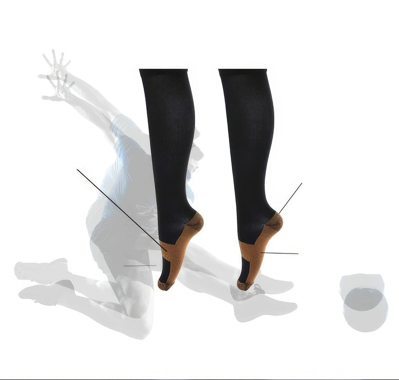 Copper Compression Socks Men Women - Arthritis Socks or DVT Flight Socks 1 Pair One Size BLACK - BeesActive Australia