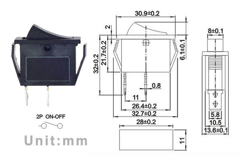 [AUSTRALIA] - QTEATAK 8 Pcs SPST Snap-in ON-Off 2 Pin Snap Rocker Boat Switch Black AC 250V 15A 125V 20A for Car Auto Boat Household Appliances 