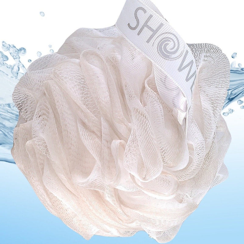 Loofah-Bath-Sponge XL-75g-Soft-Set by Shower Bouquet: 4-Pack-Pastel-Colors - Extra-Large Mesh Pouf Scrubber for Men and Women - Exfoliate with Big Lathering Cleanse Pastel Cool-gray, Sage-green, Warm-tan, Lite-white - BeesActive Australia