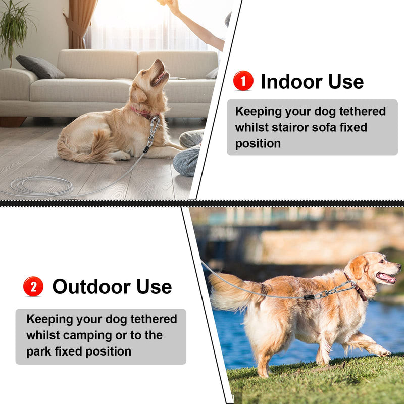 jenico Dog Tie Out Cable - 15 FT Dog Runner Cable with Swivel Hook, Dog Leash Run Tether for Yard Outdoor and Camping, Rust- Proof Training Line for Small to Medium Pets Up to 500 LBS 15FT Silver - BeesActive Australia