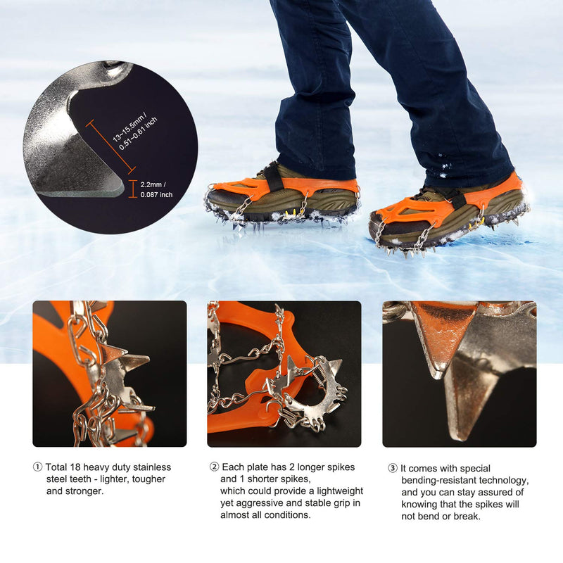 Unigear Traction Cleats Ice Snow Grips with 18 Spikes for Walking, Jogging, Climbing and Hiking Orange X-Large - BeesActive Australia