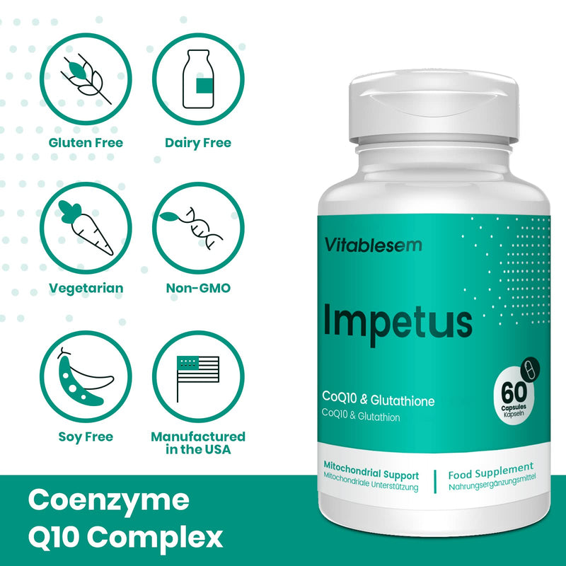 CoQ10 Complex 520mg - 60 Vegan Capsules of High Absorption Co Enzyme Q10 - with Pure Reduced Glutathione - 100% Fermented Ubiquinone - Enhanced Stability CoEnzyme Q10 Supplement 60 Count (Pack of 1) - BeesActive Australia