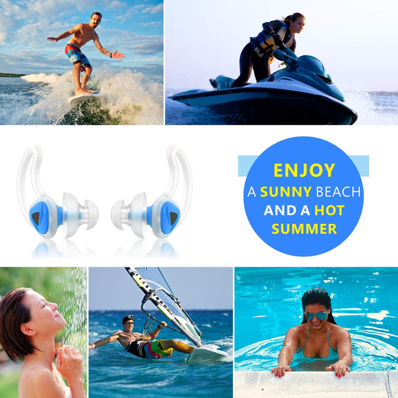 Swimming Ear Plugs, New Upgrade Design Waterproof Reusable Silicone Swim Ear Plugs for Swimmer Showering Bathing Surfing Snorkeling and Other Water Sports (Blue) Blue - BeesActive Australia