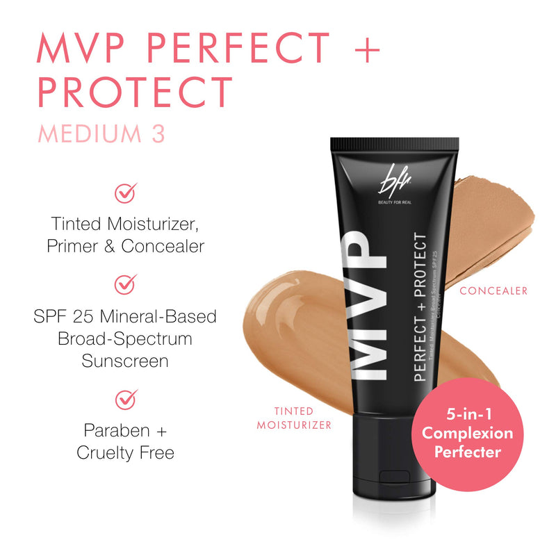 Beauty For Real MVP Tinted Moisturizer & Concealer, Medium 3 - Also Acts as a Primer, SPF 25 Sunscreen & Complexion Perfector - Anti-Aging Hydration & Coverage - 1.5 fl oz Medium #3 - BeesActive Australia