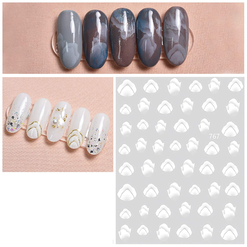 Simple Hill Pattern Nail Art Stickers Decals,3D Self-Adhesive White Shell Style Hills Nail Design for Women Girls,4 Sheets DIY Acrylic Nail Supplies,Manicure Tips Nails Decoration - BeesActive Australia