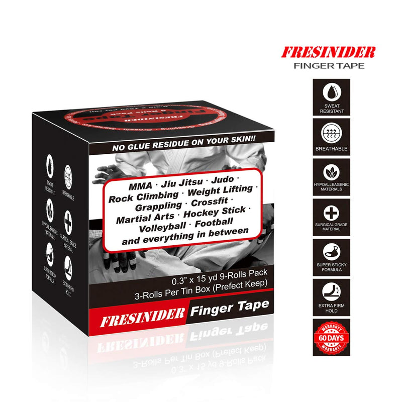 FRESINIDER Finger Tape - Strong Athletic Tape | 0.3” x 45 Feet (9 Pack) Tin Set | No Sticky Residue | for Rock Climbing, BJJ Jiu Jitsu, Grappling, Judo, MMA, Rock Climbing and Martial Arts (Pink) Pink - BeesActive Australia