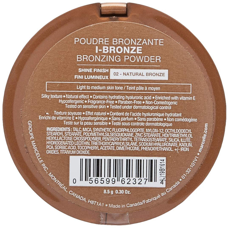 Marcelle I-Bronze Bronzing Powder, Natural Bronze, Hypoallergenic and Fragrance-Free, 0.3 oz Natural Bronze / Shine - BeesActive Australia