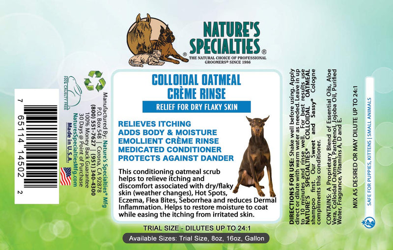 Nature's Specialties Colloidal Oatmeal Creme Rinse for Dogs Cats, Non-Toxic Biodegradeable 16oz - BeesActive Australia