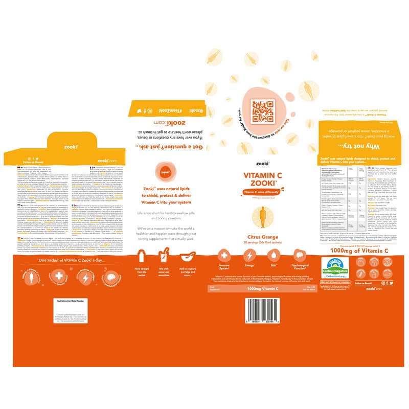 YourZooki - Vitamin C Zooki - Vitamin C 1000mg Liquid Sachets - Alchohol Free, Vegan, Soy Free, Natural Ingredients - Immune System, Skin & Energy Support (Citrus Orange, 30 Count (Pack of 1)) Citrus Orange 30 Servings (Pack of 1) - BeesActive Australia