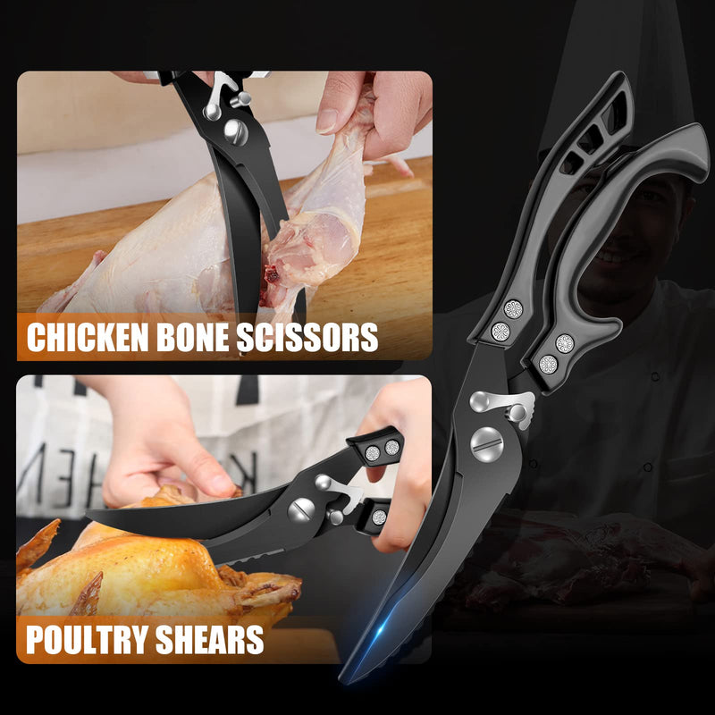 DRAGON RIOT Heavy Duty Poultry Shears Black with Serrated Edge - Kitchen Scissors for Chicken, Bone, Meat, Turkey, Fish, Vegetables Stainless Cooking Shears for Thanksgiving Christmas Day - BeesActive Australia