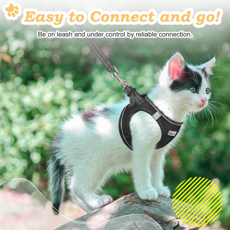 SALFSE Cat Harness and Leash Escape Proof,Adjustable Soft Mesh Kitten Vest Harness for Walking Reflective Pet Harness for Cat Small Dogs Puppy XS Black - BeesActive Australia