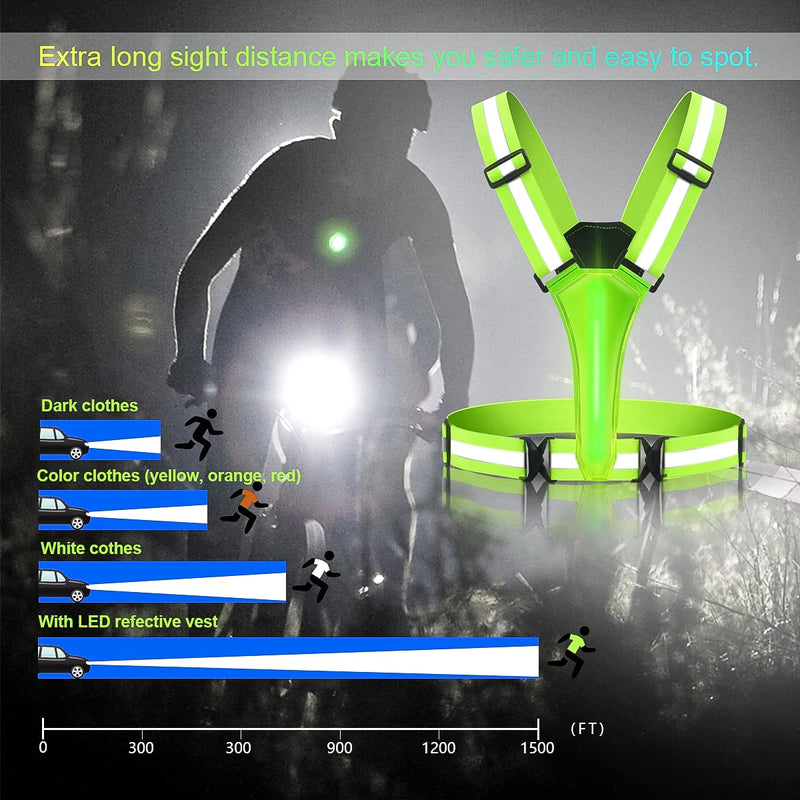 IEVOEA LED Reflective Vest, High Visibility 2 USB Rechargeable Running Lights for Runners, with Adjustable Waist/Shoulder & 3 Modes Reflective Running Gear - BeesActive Australia