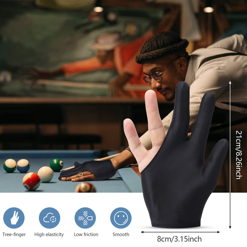 Breathable Pool Gloves Nylon Billiards Gloves Pool Left Right Hand Gloves Universal 3 Fingers Cue Gloves Shooter Cue Sports Gloves for Women Men Indoor Game Kit Billiard Accessories, Black - BeesActive Australia