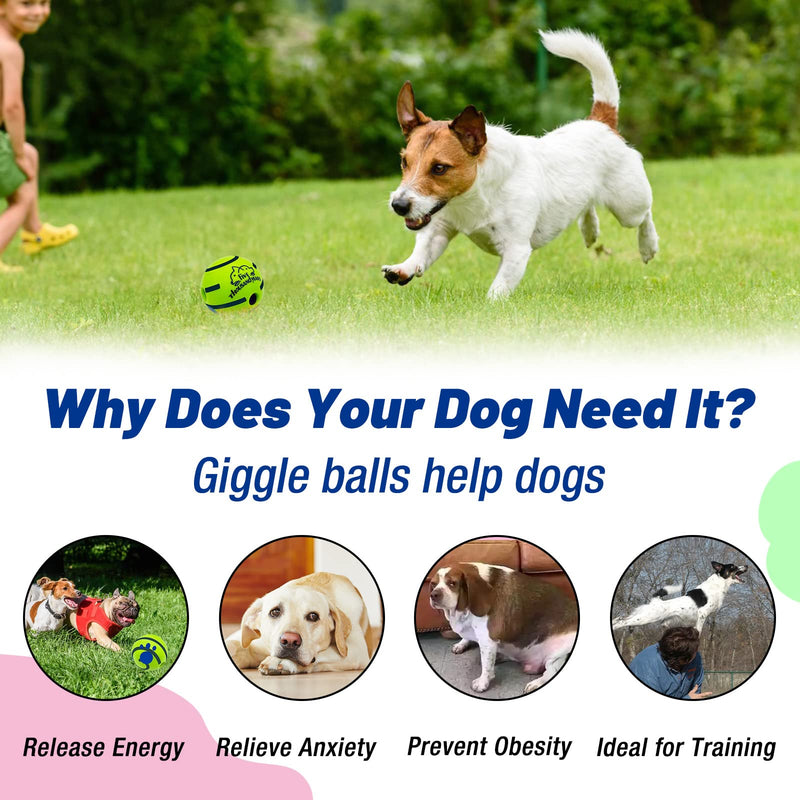 Wobble Giggle Dog Ball, Interactive Dog Toys Ball, Squeaky Dog Toys Ball, Durable Wag Ball for Training Herding Balls Indoor Outdoor Safe Dog Gifts for Small to Large Dogs Small-3.46in Green - BeesActive Australia