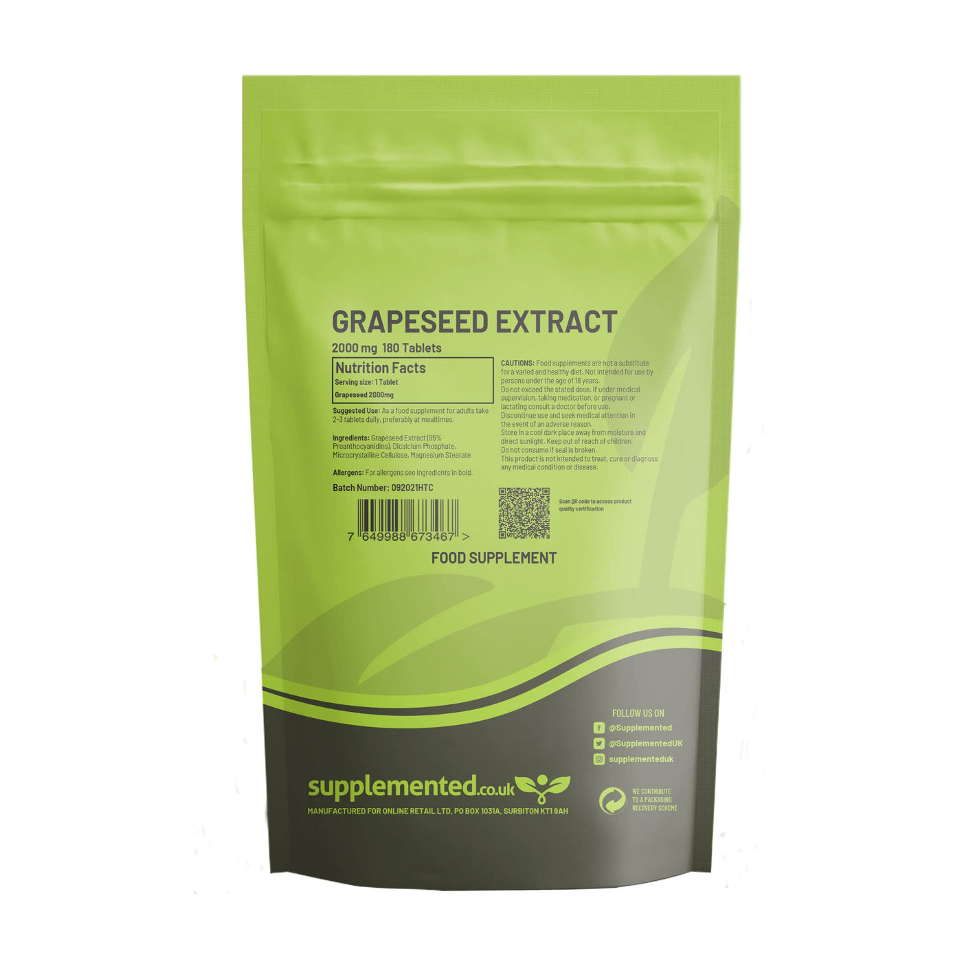 Grapeseed Extract Tablets 2000mg 180 High Strength Tablets UK Made