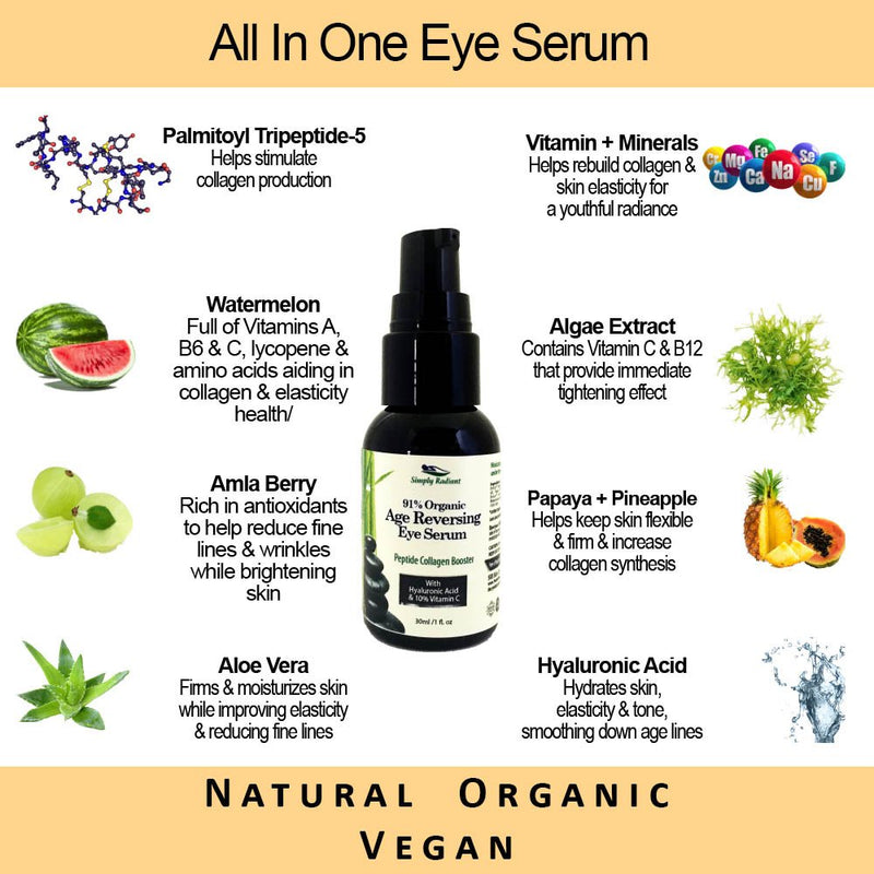 Glimmer Goddess Organic Eye Serum for Wrinkles and Fine Lines, 1 oz Age Reversing - BeesActive Australia