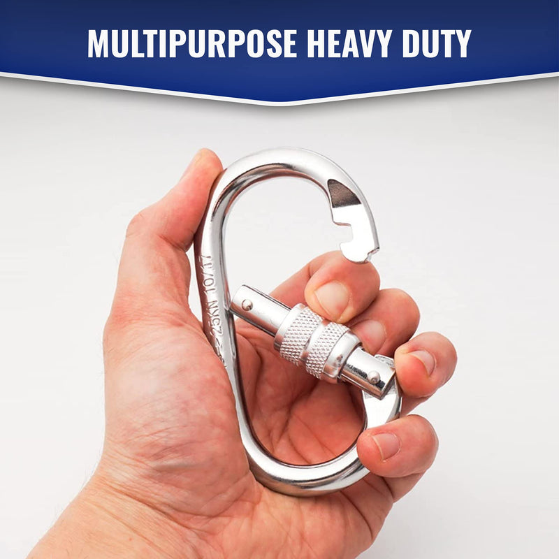 25kn Climbing Carabiner Clip - Heavy Duty O-Shape Steel Locking Caribeaner - UIAA / CE Certified Rock Climbing Gear - Strong Large Locking Oval Caribeener for Mountain Climbing 1pc - BeesActive Australia