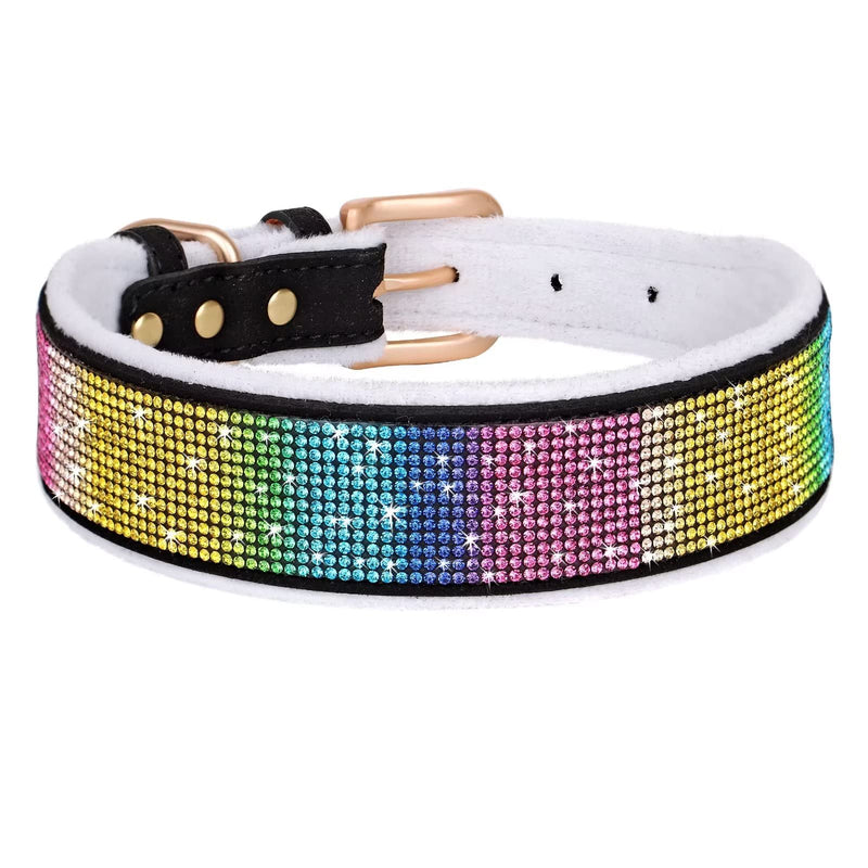 Didog Rhinestone Dog Collar with Soft Lining, Sparkling Crystal Diamond Girl Dog Collars with Soft Warm Pad for Medium Large Dogs L:Neck 17-21",Width 1½" Black - BeesActive Australia
