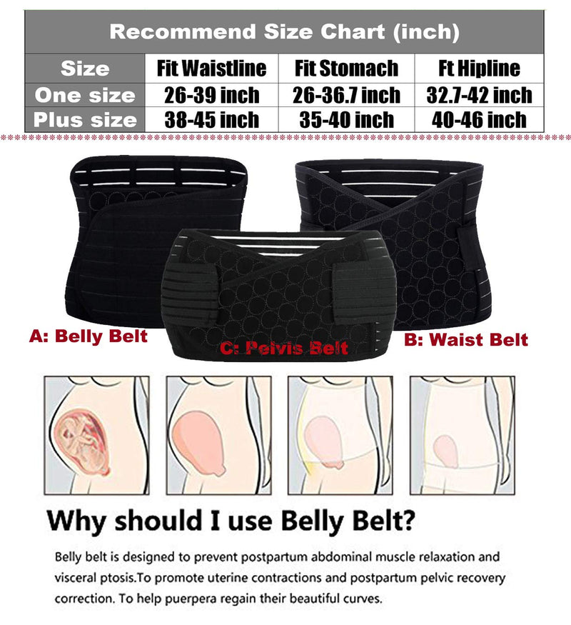 ChongErfei 3 in 1 Postpartum Belly Wrap - Recovery Belly/Waist/Pelvis Belt Black Band,Black One Size One Size (Pack of 1) - BeesActive Australia