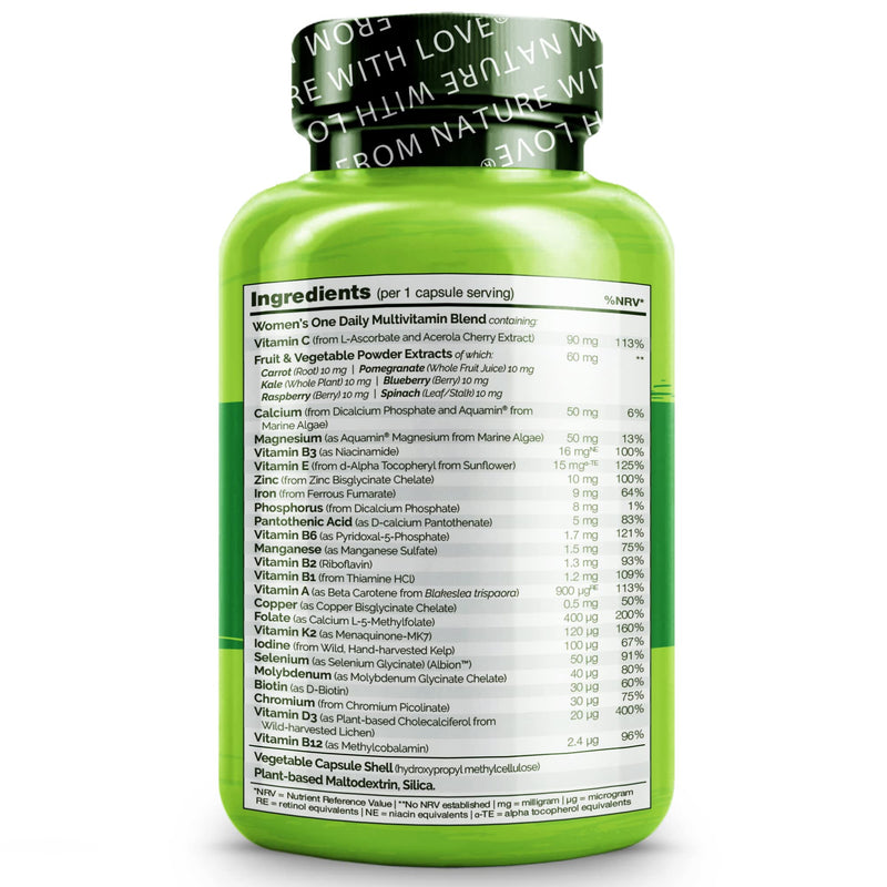 NATURELO One Daily Multivitamin for Women - with Natural Food-Based Vitamins, Minerals, Fruit & Vegetable Extracts - Best for Maintaining Essential Nutrients - 60 Vegan Capsules | 2 Month Supply - BeesActive Australia
