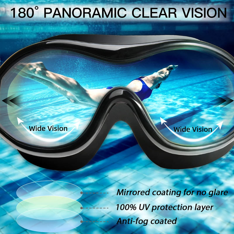 Swim Goggles No Leaking Anti-Fog Pool Goggles Swimming Goggles for Adult Men Women Youth, UV Protection 180° Clear Vision Black With Clear Lens - BeesActive Australia