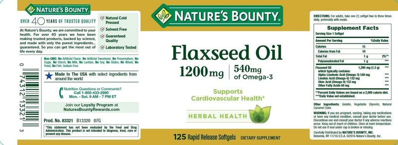 Nature's Bounty Flaxseed Oil 1200 mg, 125 Rapid Release Softgels, White, Pack of 2 - BeesActive Australia