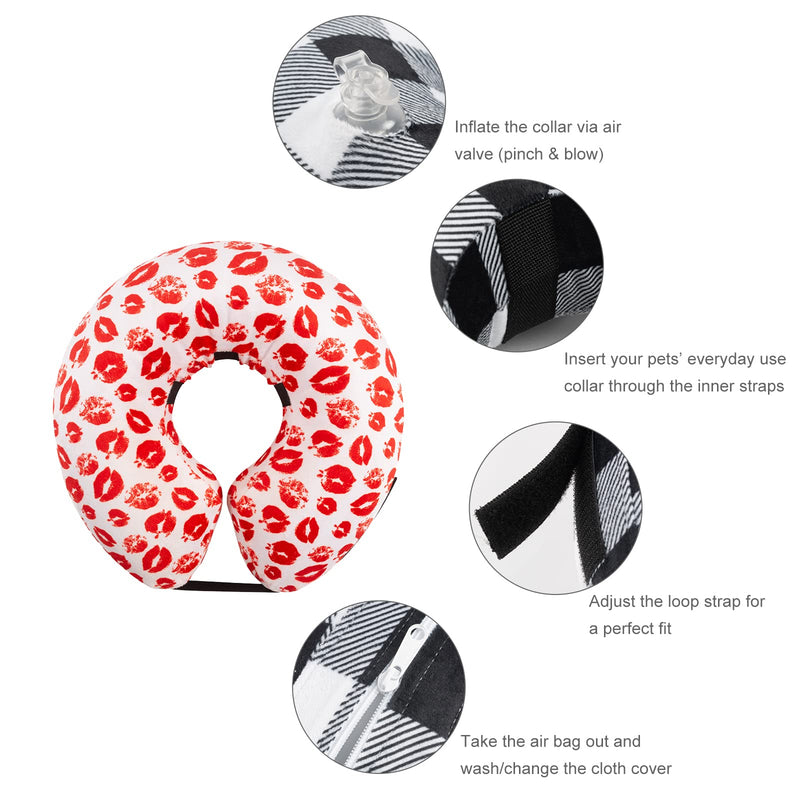 CuteBone Protective Inflatable Collar with 2-Pack Soft Pet Recovery Cone Covers for Small/Medium/Large Dogs and Cats After Surgery Kisses+Blue Large - BeesActive Australia