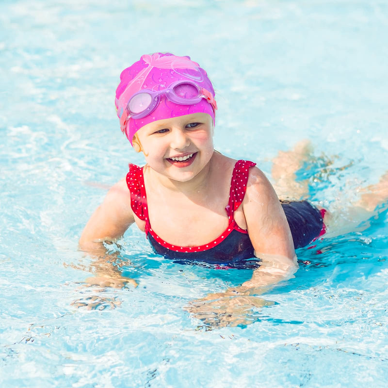 AuSletie Silicone Swim Caps for Kids Girls (Age 3-8), Waterproof Swimming Cap for Kids Toddlers , Durable Comfortable Swimming Caps for Girls, Fit for Long and Short Hair - BeesActive Australia