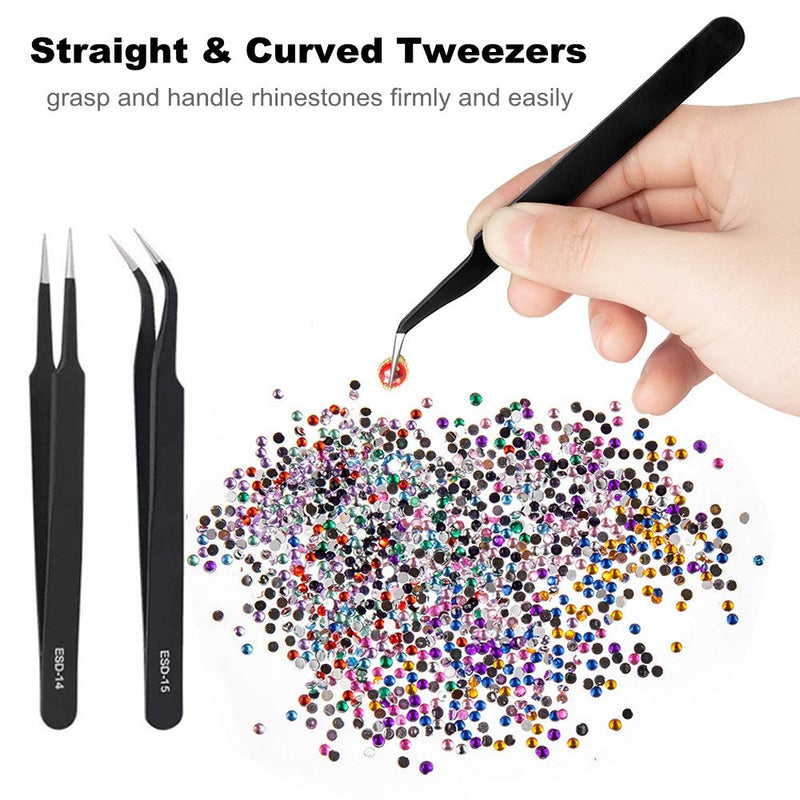 Crystals AB Nail Art Rhinestones Decorations, FutGlobal Nail Art Supplies and Clear Crystal Rhinestones with Pick Up Tweezers and Rhinestone Picker Dotting Pen, 2040 Pieces - BeesActive Australia