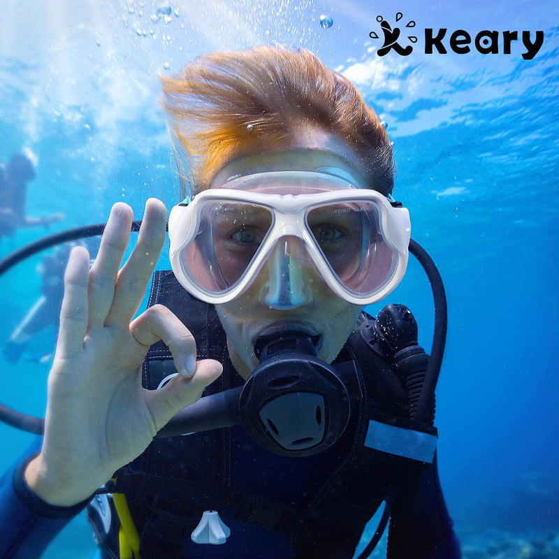 Keary Swimming Goggles Snorkel Diving Mask for Adult Men Women Youth, Anti-Fog 180°Clear View Swim Goggles with Nose Cover White Frame Green Strap - BeesActive Australia