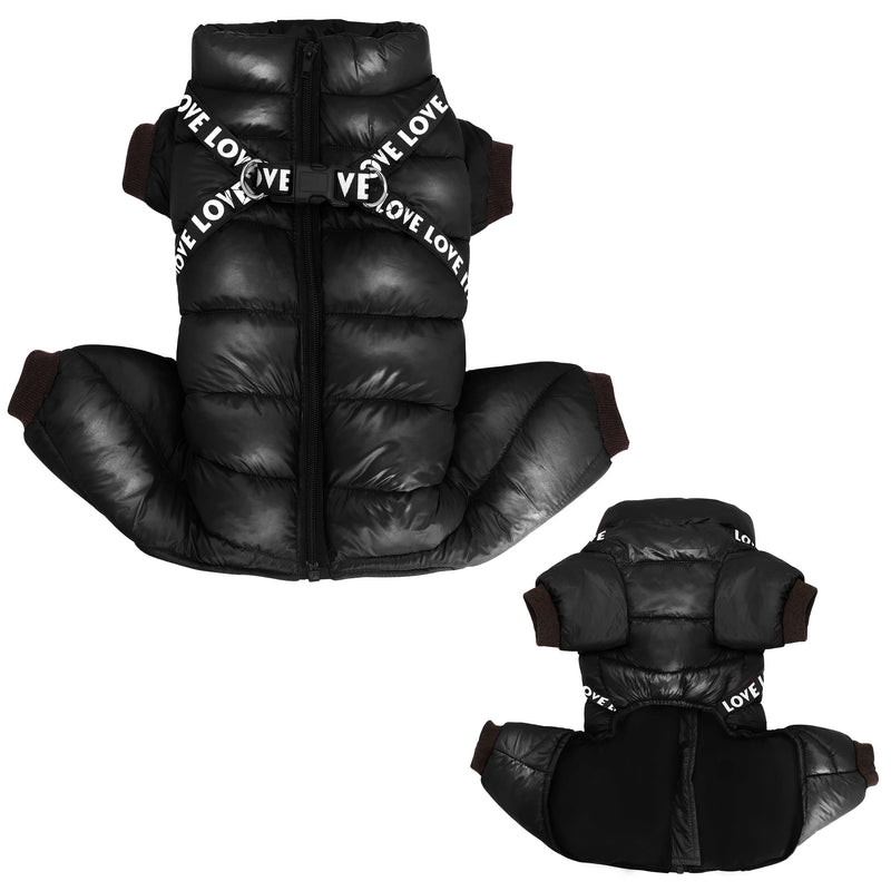 Didog Winter Small Dog Coats,Waterproof Jackets with Harness & D Rings,Warm Zip Up Cold Weather Coats for Puppy & Cats Walking Hiking Chest 15 Inch;Back length 13 Inch Black - BeesActive Australia