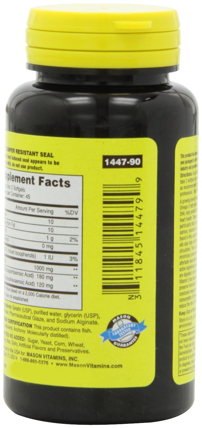 Mason Natural, Omega-3 Fish Oil, 1000 Mg, 90 Softgels, Dietary Supplement with Omega Fatty Acids from Fish Oil, Supports Heart and Joint Health - BeesActive Australia