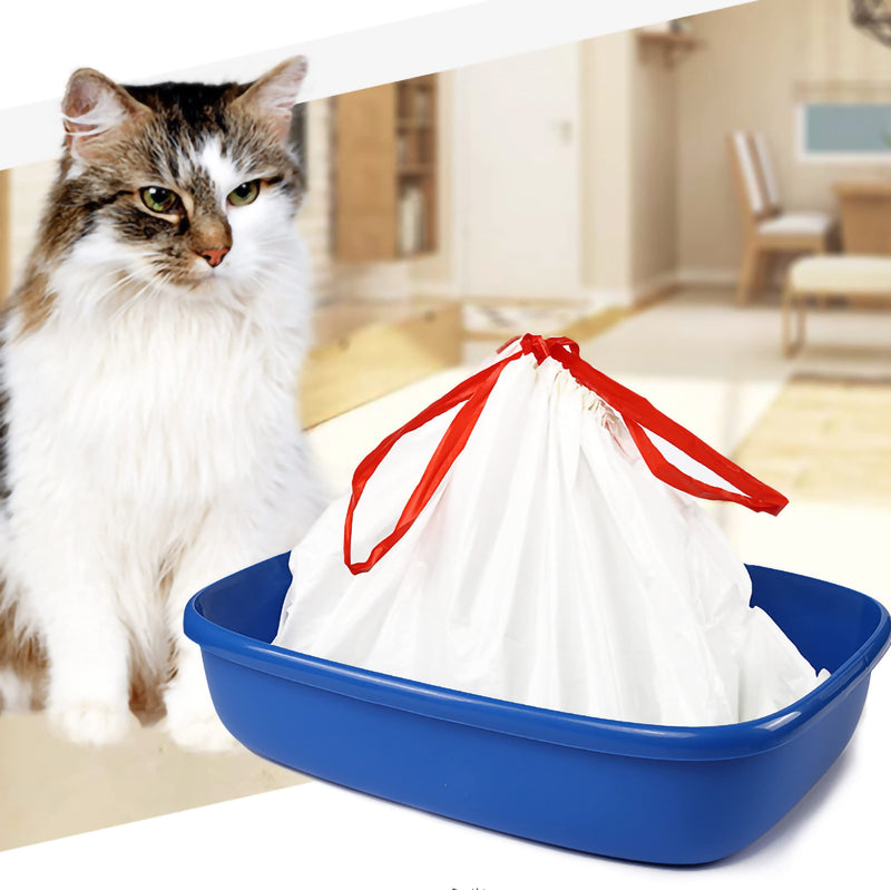 Cat Litter Box Liners Disposable Drawstring Poop Bags 10 Count/Box,Easy To Clean, Leak-Proof, Thickened Durable, Heavy Duty,Less Prone To Tearing,Unscented (XL), White - BeesActive Australia