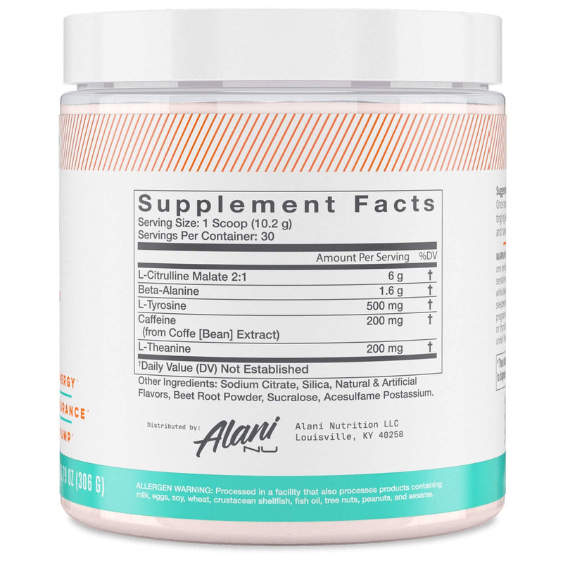 Alani Nu Pre Workout Supplement Powder for Energy, Endurance & Pump, Sugar Free, 200mg Caffeine, Formulated with Amino Acids Like L-Theanine to Prevent Crashing, Hawaiian Shaved Ice 30 Servings - BeesActive Australia