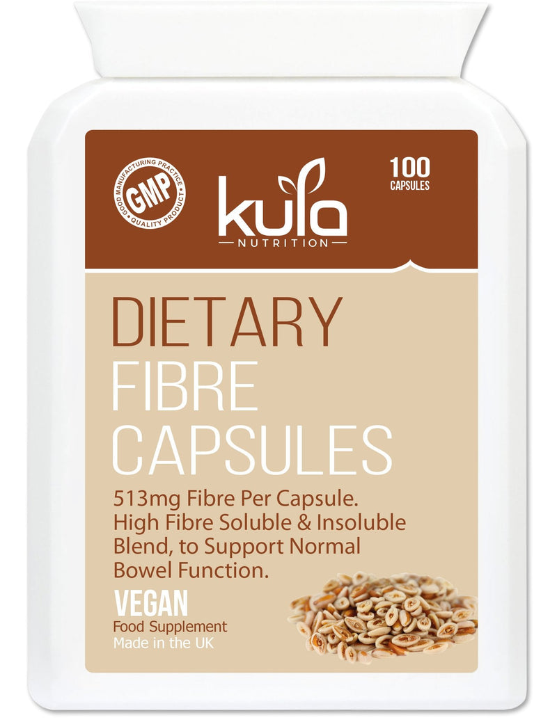 High Fibre Supplement (1026mg per Serving) - 100 Vegan Capsules - Soluble and Insoluble Dietary Fibre Complex - Psyllium Husk Powder, Flaxseed - Fibre Supports Daily Bowel Movements - Kula Nutrition - BeesActive Australia